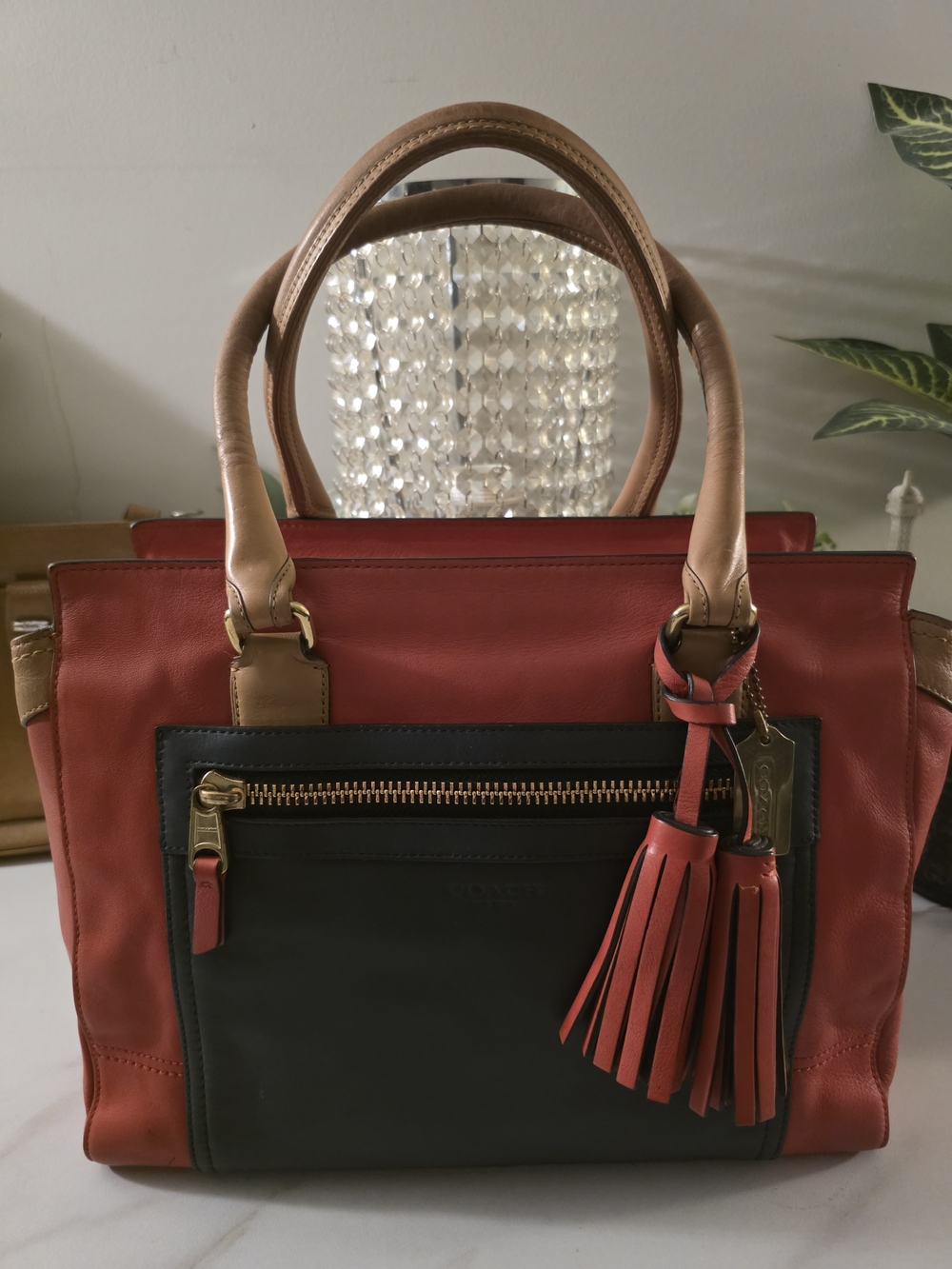 Coach Two-Tone Leather Satchel – Red & Navy Blue
